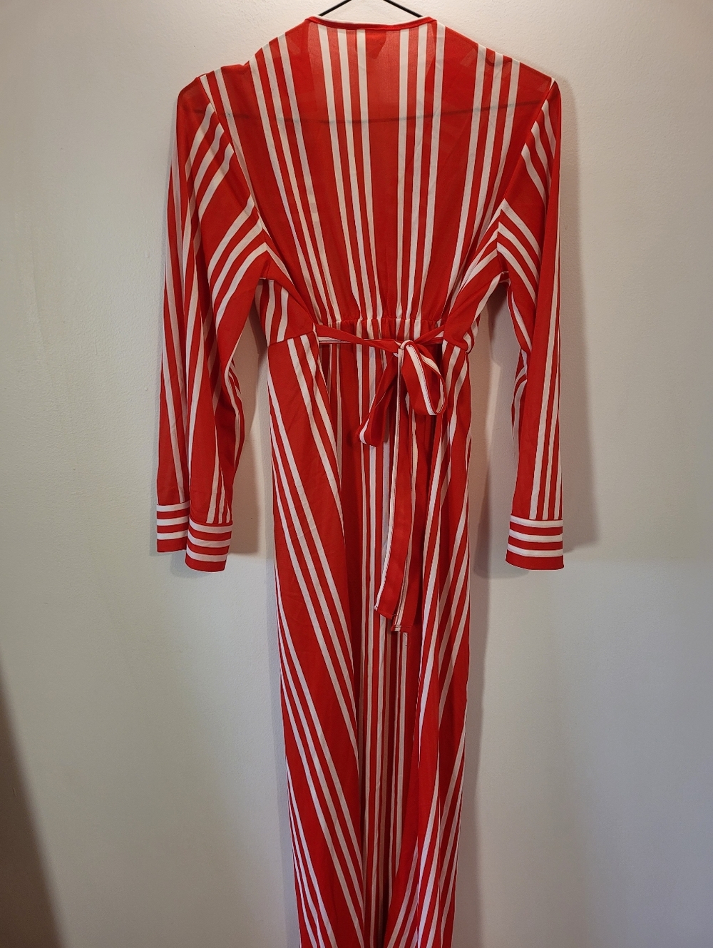Sears Vintage Retro Red and White Striped Long Wrap Dress/Robe - Size S - Picture 4 of 6